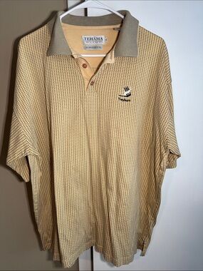 Vintage TEHAMA Clint Polo Shirt XL Treyburn Golf Club NC 100% Mercerized Cotton
